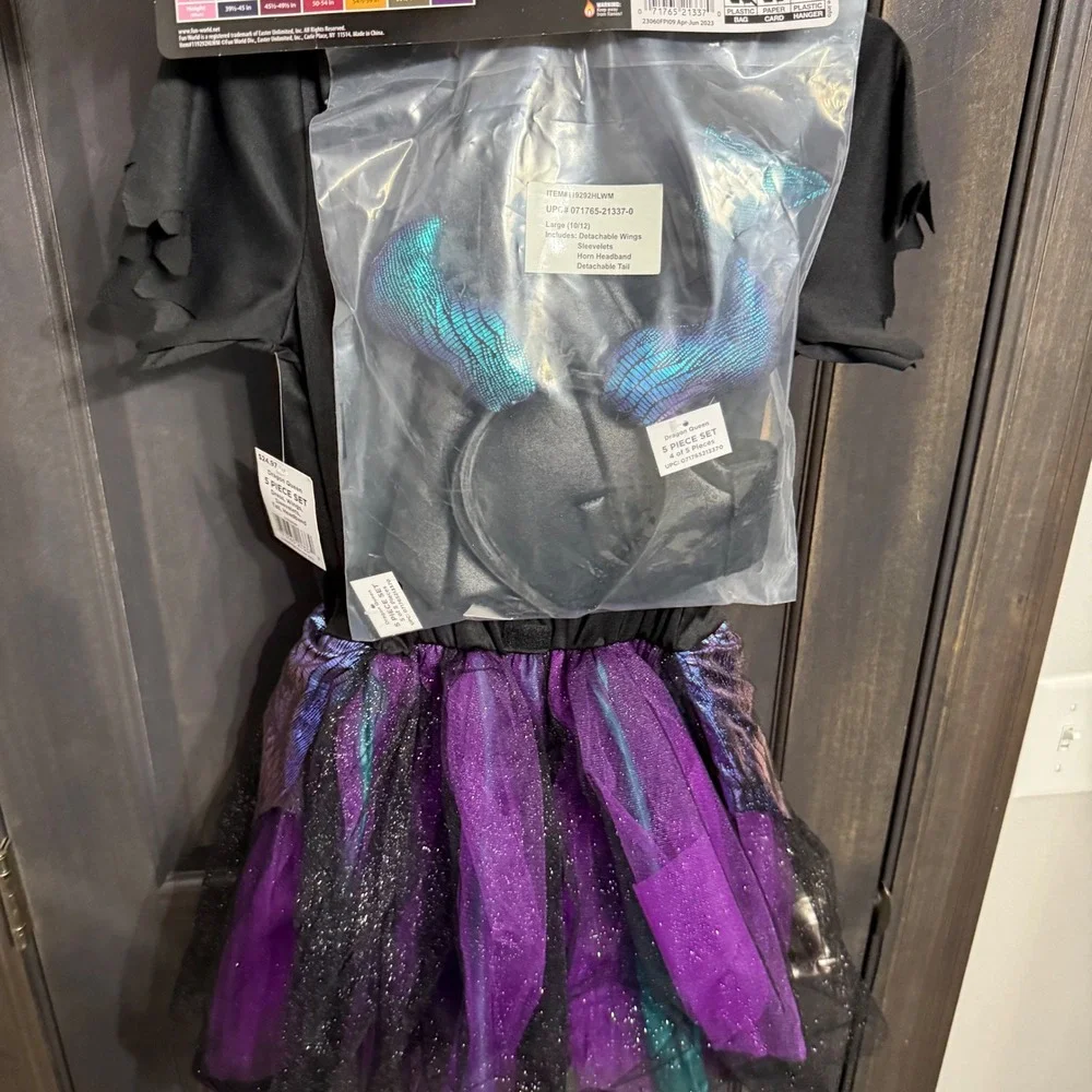 Dragon Queen Girls Costume Large 10-12 5 Piece Set Purple Teal Black NWT